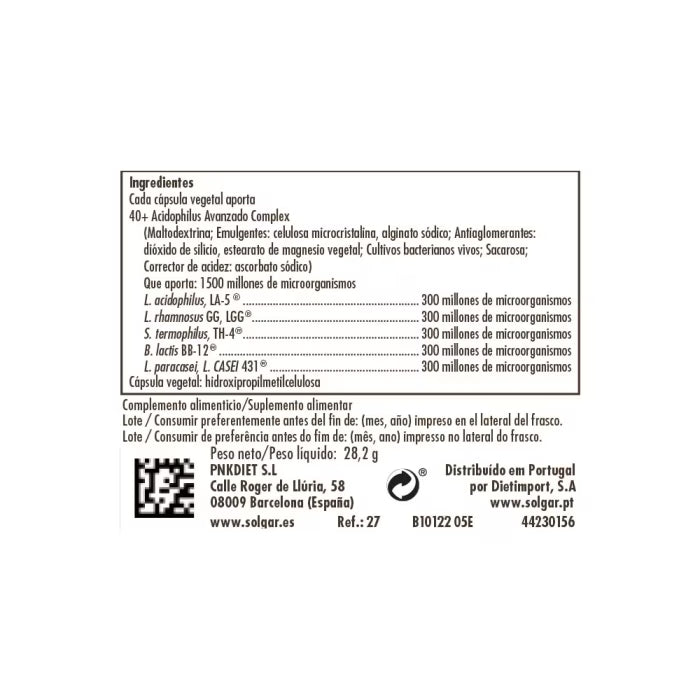 SLG - 40+ Ácido Avan Acidophilus 60 Caps