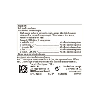 SLG - 40+ Ácido Avan Acidophilus 60 Caps