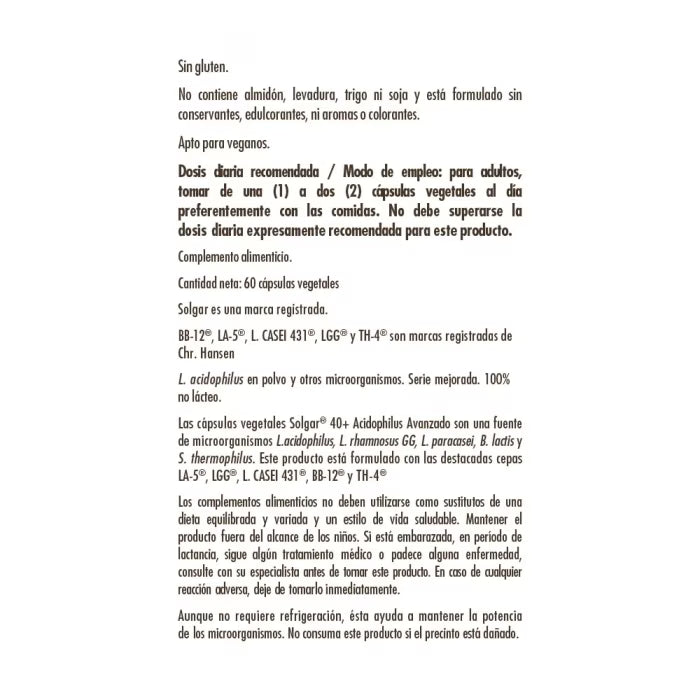 SLG - 40+ Ácido Avan Acidophilus 60 Caps