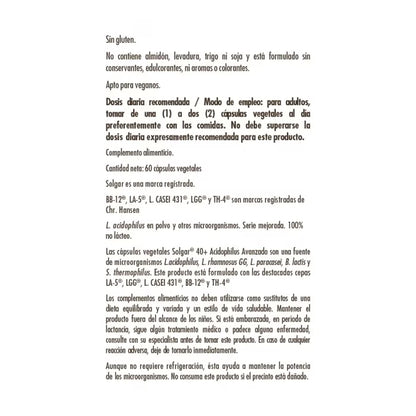 SLG - 40+ Ácido Avan Acidophilus 60 Caps