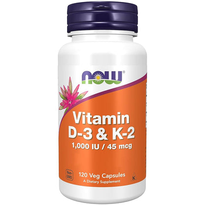 NOW - Vitamina D3 + Vitamina K2 1000UI/45mcg - 120 veg caps