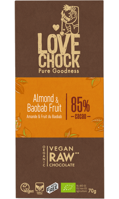 Lovechock puro eco c/ Almendras y Baobab RAW 70g