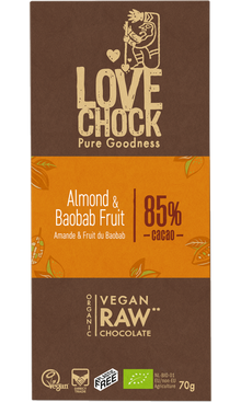 Lovechock puro eco c/ Almendras y Baobab RAW 70g