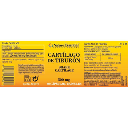 NATURE ESSENTIAL - Cartílago de tiburón 500 mg. 50 cápsulas
