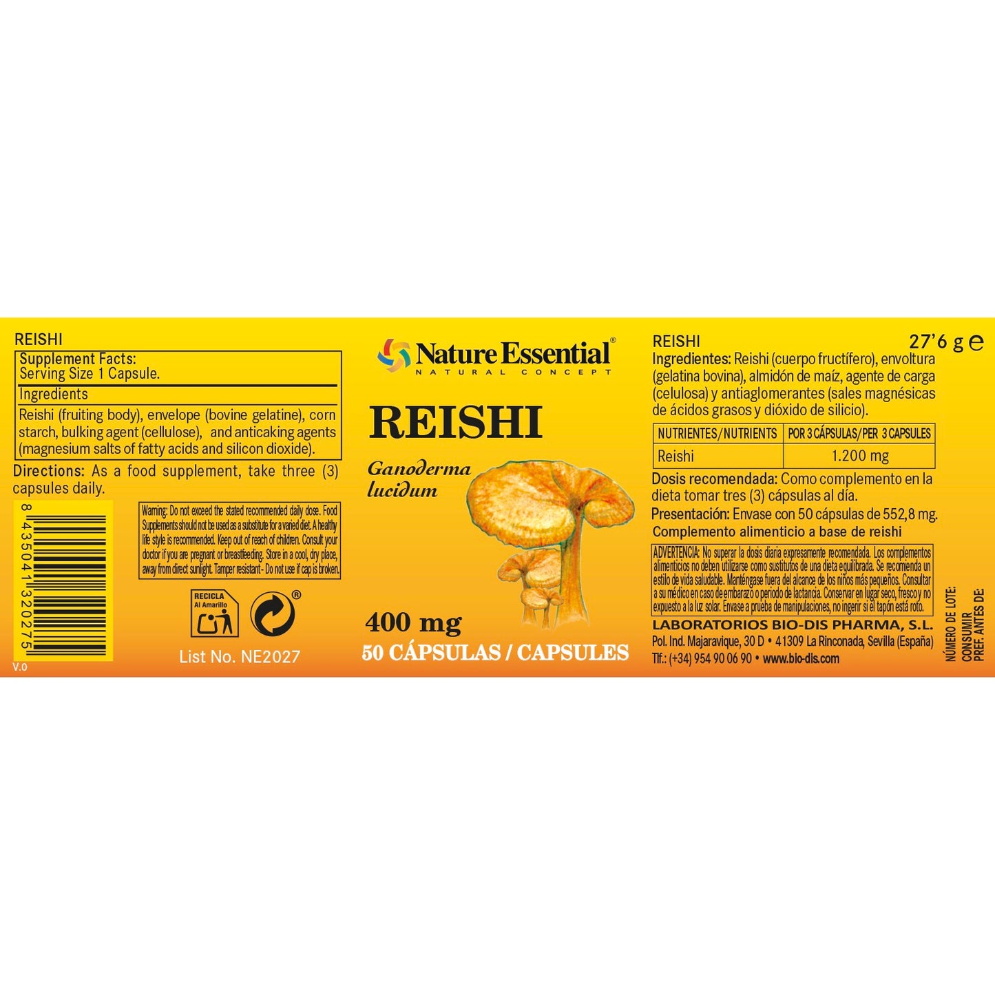 NATURE ESSENTIAL -Reishi 400 mg. 50 cápsulas