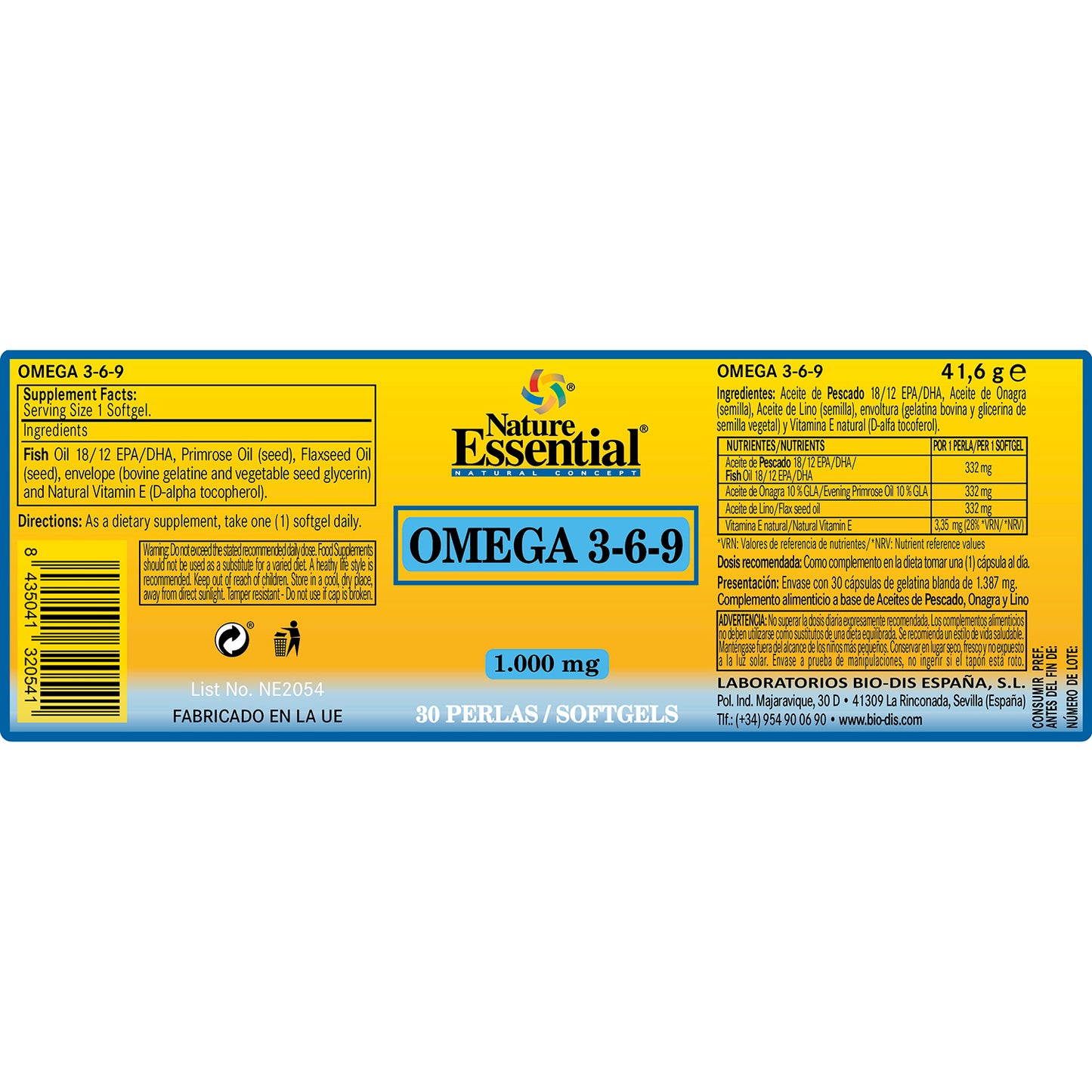 NATURE ESSENTIAL - Omega 3-6-9 1000 mg. 30 perlas