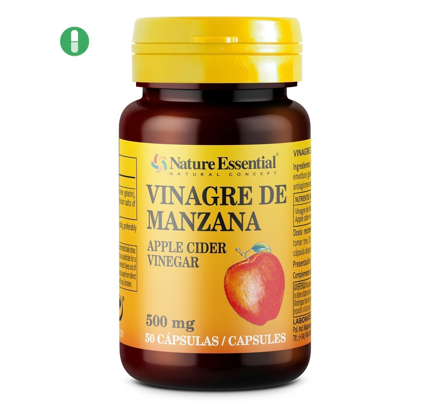 NATURE ESSENTIAL - Vinagre de manzana 500 mg. 50 cápsulas