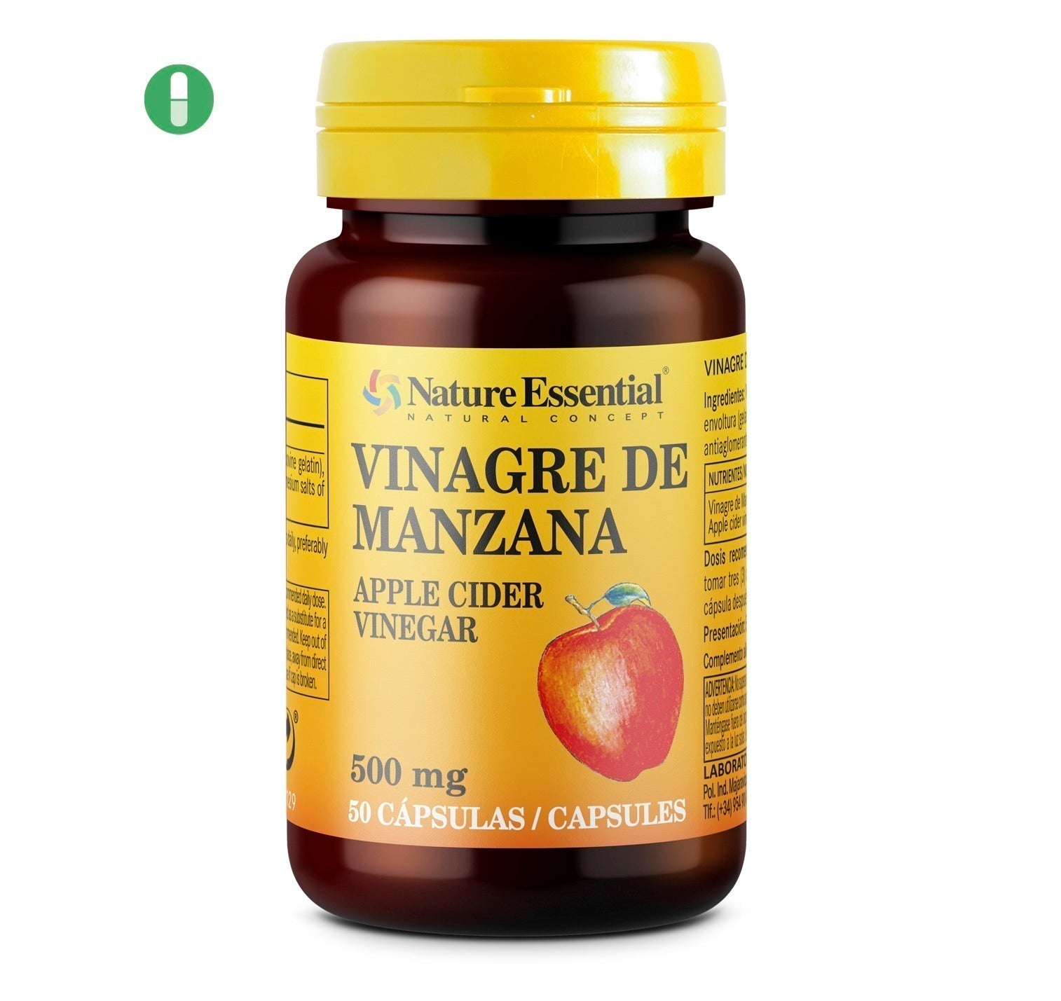 NATURE ESSENTIAL - Vinagre de manzana 500 mg. 50 cápsulas