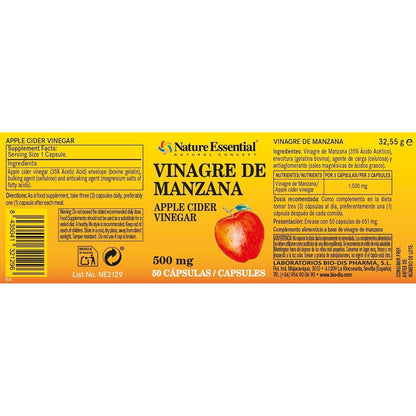 NATURE ESSENTIAL - Vinagre de manzana 500 mg. 50 cápsulas