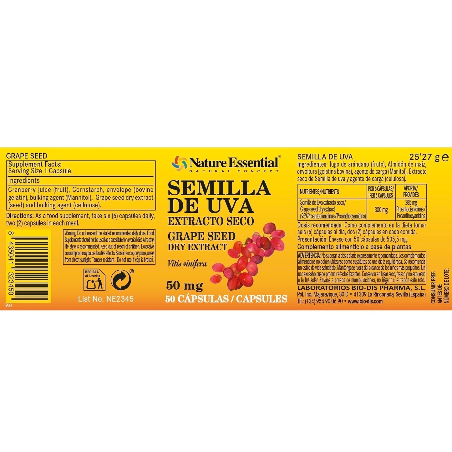 NATURE ESSENTIAL - Semilla de uva 50 mg. 50 cápsulas