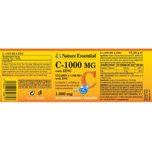 NATURE ESSENTIAL - Vitamina C 1000 mg + zinc 10 mg. 60 comprimidos