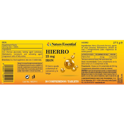 NATURE ESSENTIAL -Hierro 25 mg. 50 comprimidos