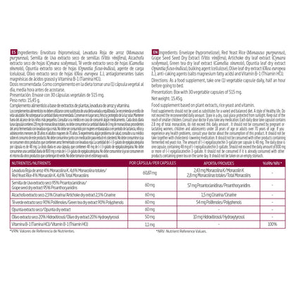 NATURE ESSENTIAL - Colestless® 2.43 mg manacolina 30 cápsulas vegetales con levadura roja, alcachofa, té verde, opuntia, olivo y Vit. B-1