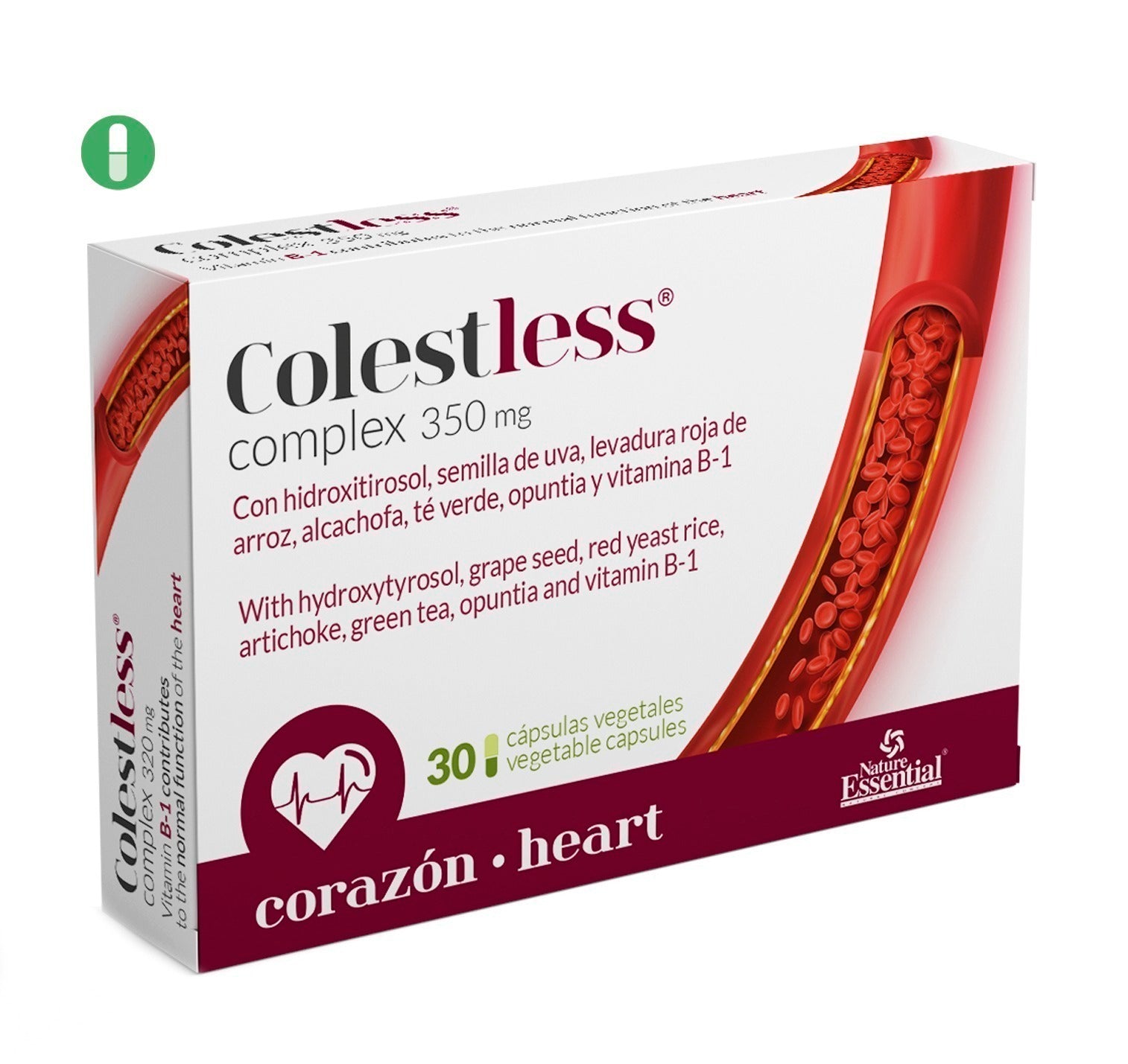 NATURE ESSENTIAL - Colestless® 2.43 mg manacolina 30 cápsulas vegetales con levadura roja, alcachofa, té verde, opuntia, olivo y Vit. B-1