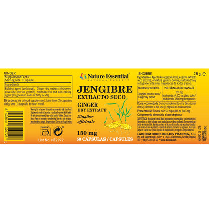 NATURE ESSENTIAL- Jengibre 150 mg. (extracto seco) 50 cápsulas