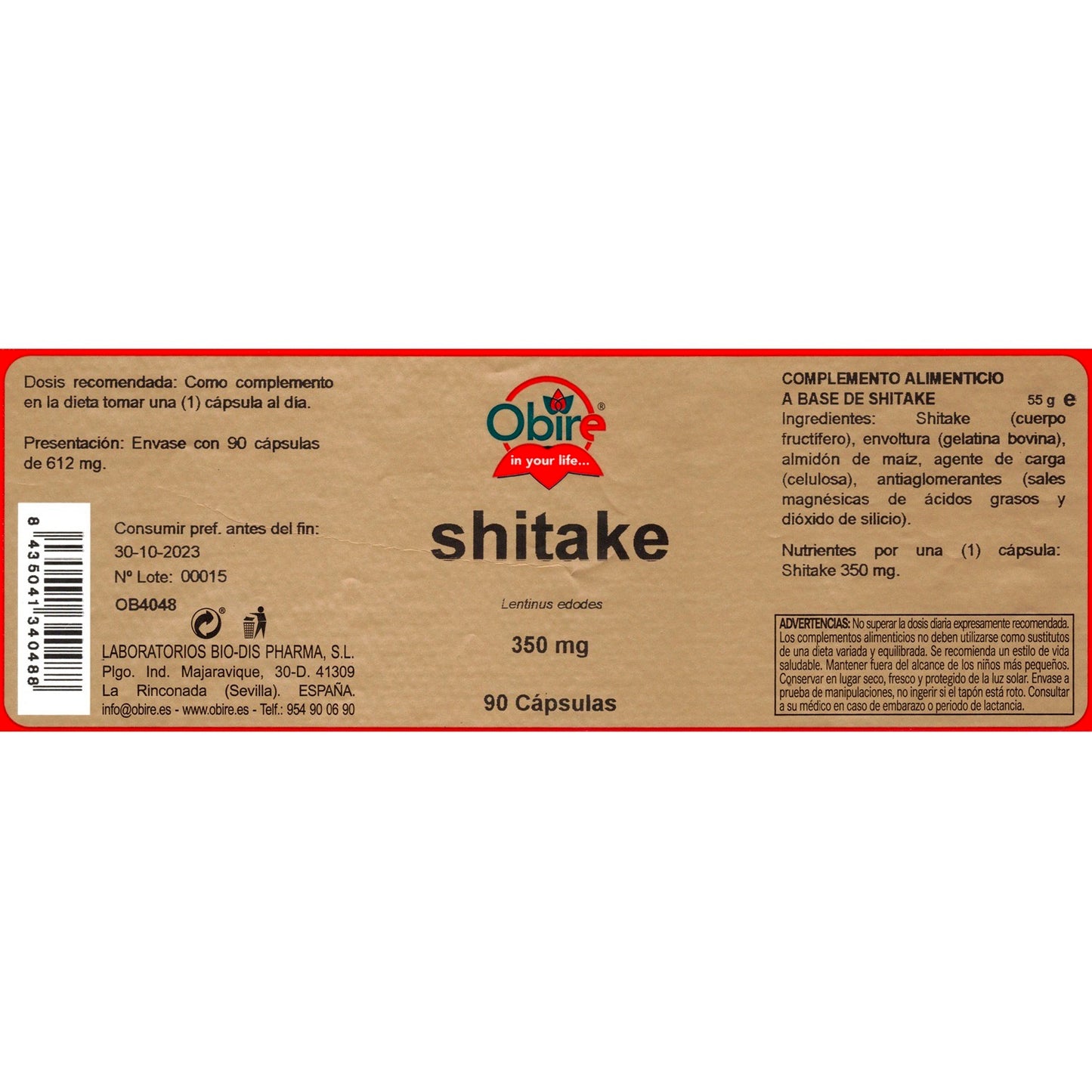 NATURE ESSETIAL - Shitake 350 mg. 90 cápsulas