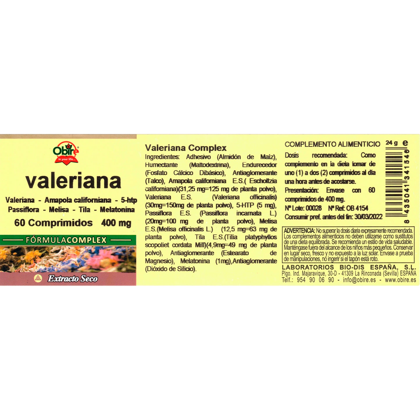NATURE ESSENTIAL - Valeriana (complex) 400 mg. (ext. seco) 60 comp.