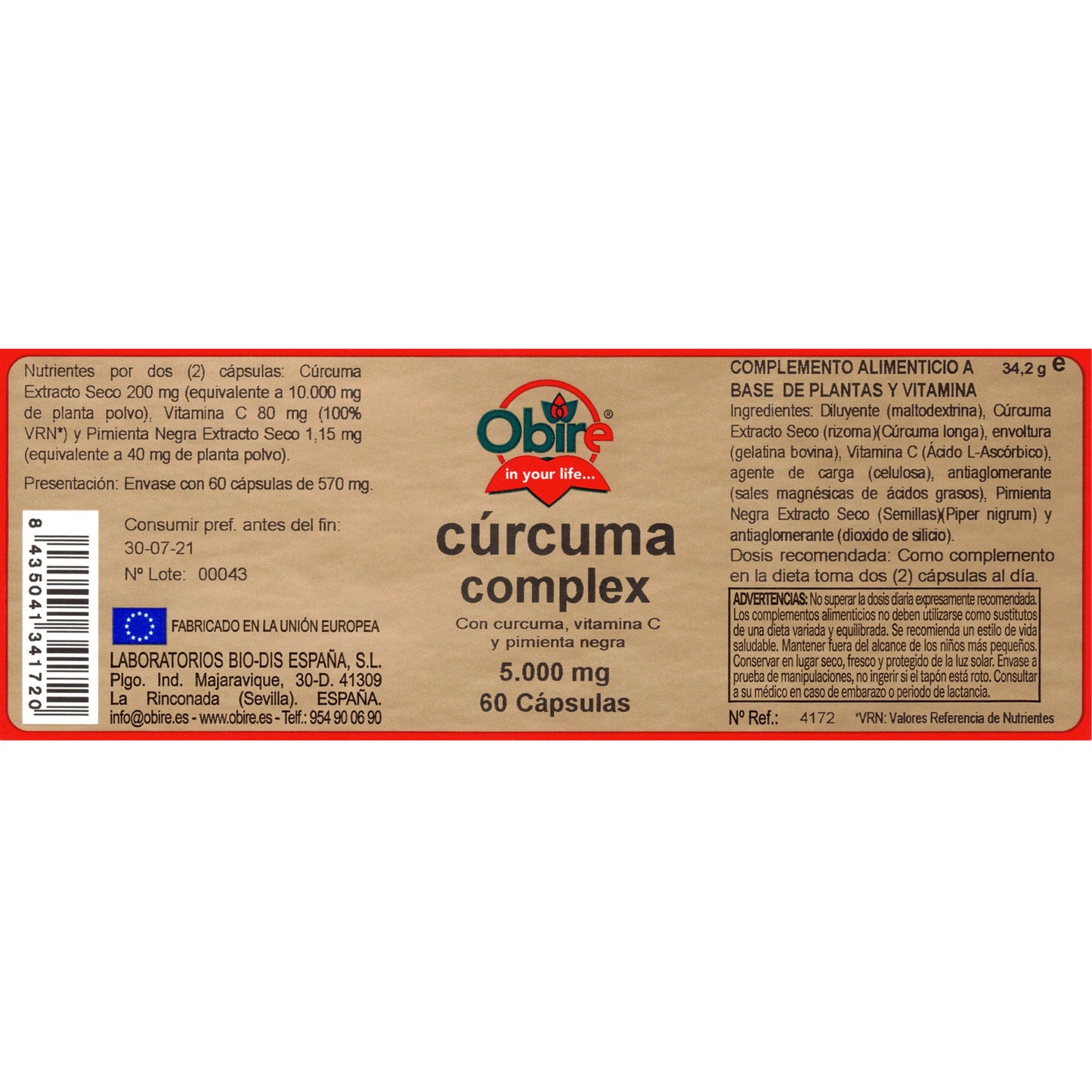 OBIRE - Cúrcuma 5000 mg. (95% curcumina) 60 cápsulas
