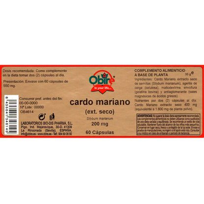 OBIRE - Cardo mariano (Extracto seco) 200 mg. 60 cápsulas