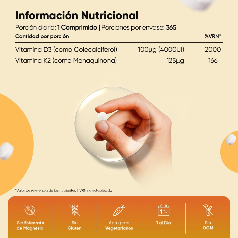 Vitamin D3 4000IU + K2 (MK-7) 125mcg 240 Tablets
