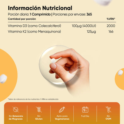 Vitamin D3 4000IU + K2 (MK-7) 125mcg 240 Tablets